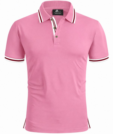 Tricouri barbati - Tricou Polo roz Bărbați, Mânecă Scurtă, Respirabil și Elastic, 3 Nasturi, Casual Sport, 2XL