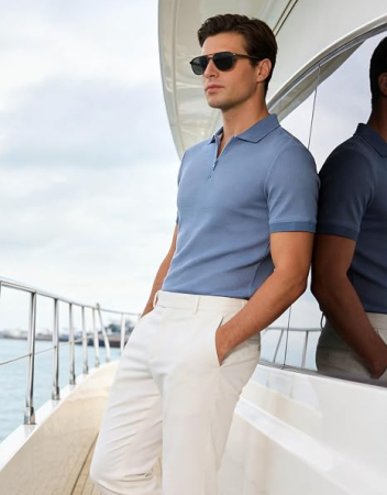 Tricou polo de vara pentru barbati, cu fermoar, albastru deschis XL [1]