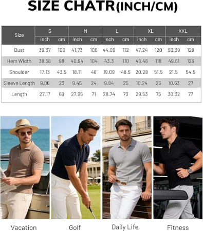 Tricou polo de vara pentru barbati, cu fermoar, albastru deschis XL [5]