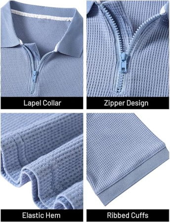 Tricou polo de vara pentru barbati, cu fermoar, albastru deschis 2XL [3]