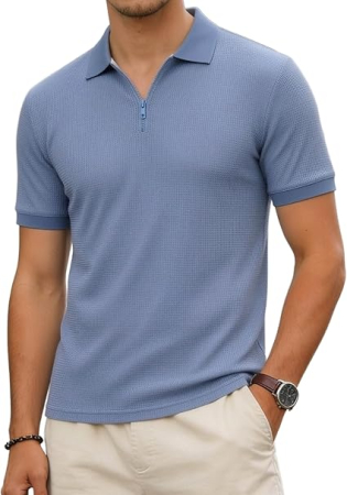 Tricouri barbati - Tricou polo de vara pentru barbati, cu fermoar, albastru deschis 2XL