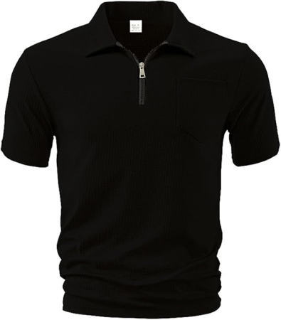 Tricou polo de vara pentru barbati, cu fermoar, negru S [1]