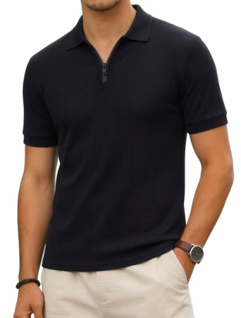 Tricouri barbati - Tricou polo de vara pentru barbati, cu fermoar, negru L