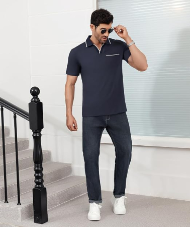 Tricou polo de vara pentru barbati, respirabil, albastru inchis XL [5]