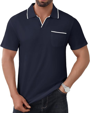 TRICOURI - Tricou polo de vara pentru barbati, respirabil, albastru inchis XL