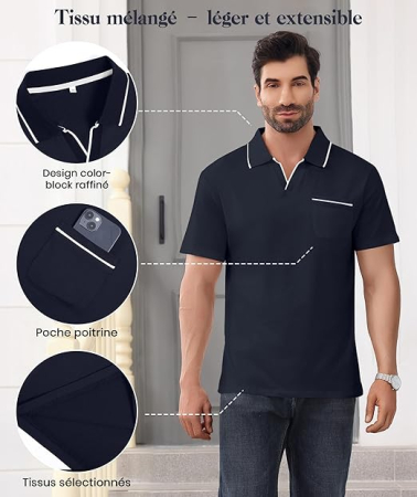 Tricou polo de vara pentru barbati, respirabil, albastru inchis XL [4]