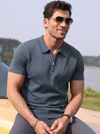 Tricou polo de vara pentru barbati, cu fermoar, gri S [2]