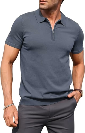 Tricouri barbati - Tricou polo de vara pentru barbati, cu fermoar, gri S