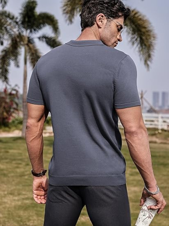 Tricou polo de vara pentru barbati, cu fermoar, gri S [3]