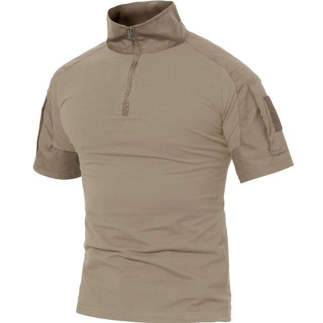 Tricouri barbati - Tricou tactic de camuflaj cu fermoar 1/4, respirabil, cu guler ridicat, kaki XL
