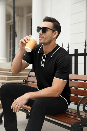 Tricou polo de vara pentru barbati, cu nasturi, negru L [4]
