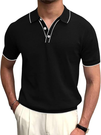Tricouri barbati - Tricou polo de vara pentru barbati, cu nasturi, negru XL