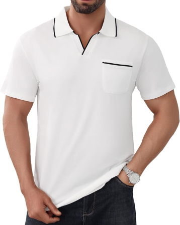 Tricouri barbati - Tricou polo de vara pentru barbati, respirabil, alb L