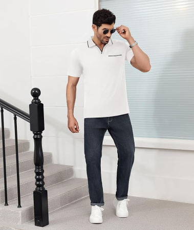 Tricou polo de vara pentru barbati, respirabil, alb L [3]