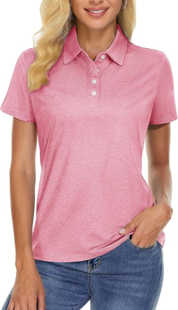 TRICOURI - Tricou Polo roz Damă MAGCOMSEN, Mânecă Scurtă, Uscare Rapidă, Golf și Tenis,  2XL