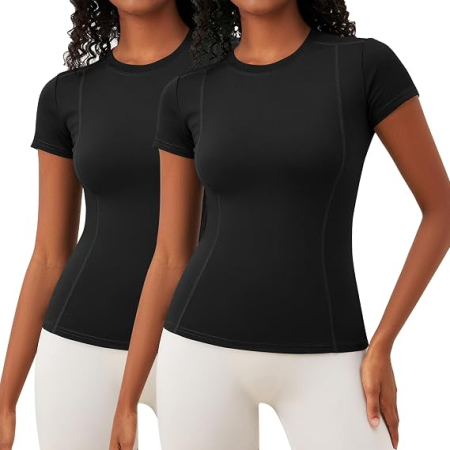 Tricouri dama - Tricouri Sport Damă, 85% Poliester, 15% Spandex, Elastice și Respirabile, Slim Fit,2 buc S