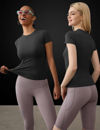 Tricouri Sport Damă, 85% Poliester, 15% Spandex, Elastice și Respirabile, Slim Fit,2 buc S [1]