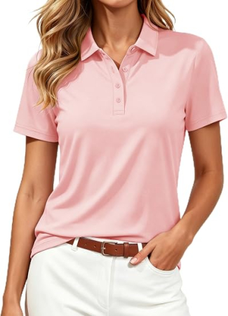 Tricouri dama - Tricou roz Polo Damă MAGCOMSEN, UPF 50+, Mânecă Scurtă, Uscare Rapidă, 2XL