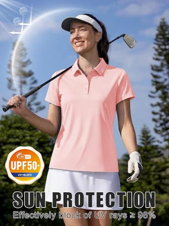 Tricou roz Polo Damă MAGCOMSEN, UPF 50+, Mânecă Scurtă, Uscare Rapidă, 2XL [2]