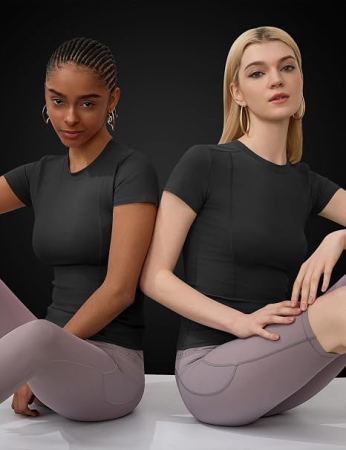 Tricouri Sport Damă, 85% Poliester, 15% Spandex, Elastice și Respirabile, Slim Fit,2 buc S [3]