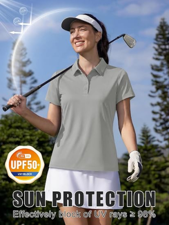 Tricou gri Polo Damă MAGCOMSEN, UPF 50+, Mânecă Scurtă, Uscare Rapidă, 2XL [2]