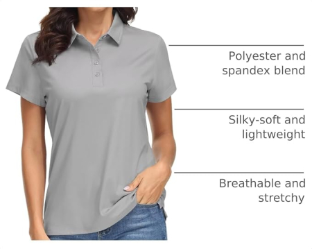 Tricou gri Polo Damă MAGCOMSEN, UPF 50+, Mânecă Scurtă, Uscare Rapidă, 2XL [3]