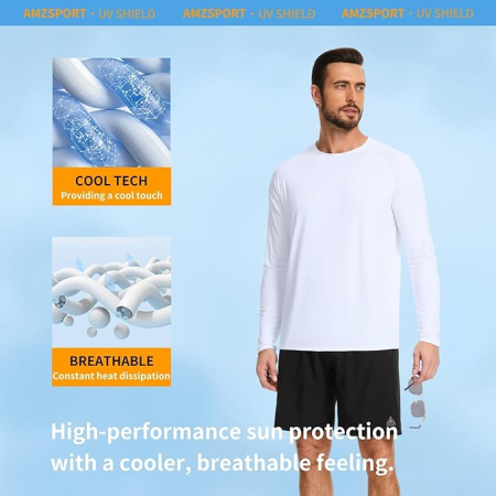 Tricou sport respirabil pentru barbati, cu maneca lunga, elastic, protectie UV, alb 2XL [3]