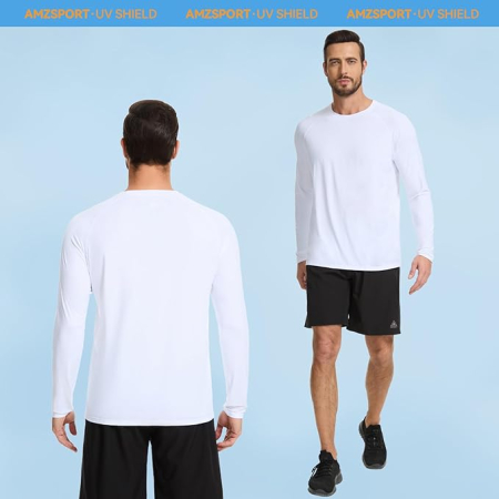 Tricou sport respirabil pentru barbati, cu maneca lunga, elastic, protectie UV, alb 2XL [1]