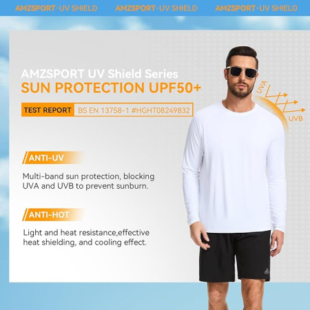 Tricou sport respirabil pentru barbati, cu maneca lunga, elastic, protectie UV, alb 2XL [2]