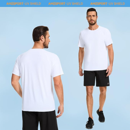 Tricou sport respirabil pentru barbati, elastic, protectie UV, alb XL [1]