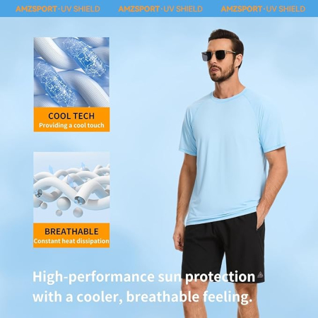 Tricou sport respirabil pentru barbati, elastic, protectie UV, albastru 2XL [3]
