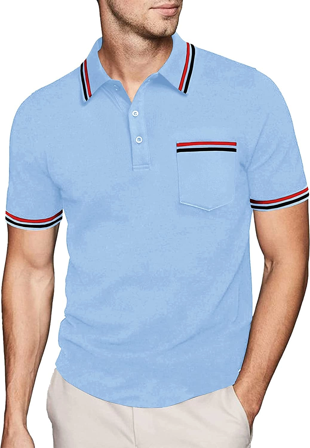 Tricouri barbati - Tricou polo de vara pentru barbati, cu nasturi, albastru 3XL