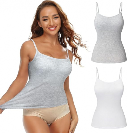 Tricouri dama - Tricou mulat, fara maneci, pentru femei, alb + gri, S, 2 bucati