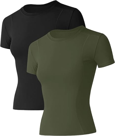 Tricouri dama - Tricouri Sport Damă, 85% Poliester, 15% Spandex, Elastice și Respirabile, Slim Fit, negru/verde 2 buc S