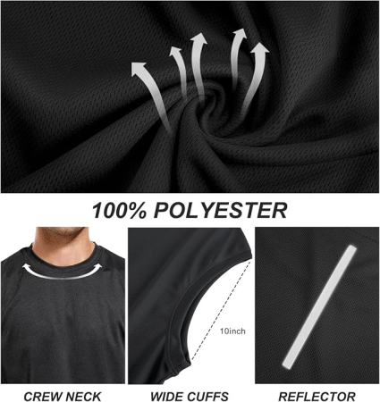 Maiouri negre Sport Bărbați, Mesh Respirabil, 4-Way Stretch, Fără Mâneci, Fitness și Sală, S [4]