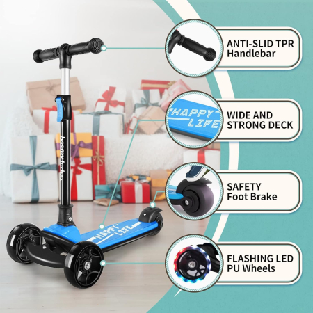 Trotineta albastra cu 3 roti, pentru copii 2-10 ani, roti iluminate LED, inaltime reglabila [2]