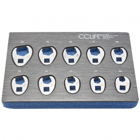 SCULE - Trusa 10 chei Crowfoot 10-22mm pentru patrat 3/8" pe suport din spuma