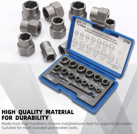 Trusa extractoare 3/8" pentru piulite si suruburi deteriorate 8-19mm 15 piese [4]