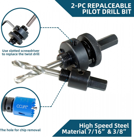 Trusa carote bi-metal M3 HSS-CO, pentru găurirea oțelului inoxidabil, metal ușor, lemn, PVC, plastic etc., 16-76mm adâncime de tăiere 38mm, 18 piese - Reutilizat [3]