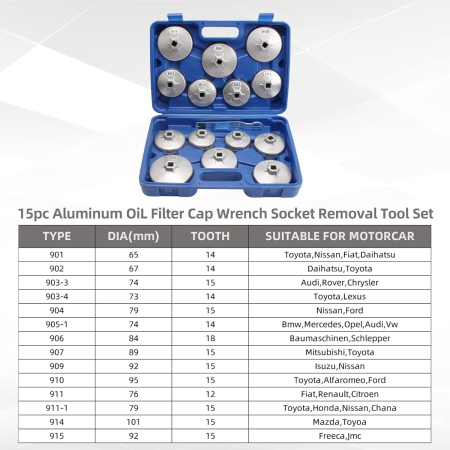 Trusa chei din aluminiu, pentru filtre ulei 15 buc  65-101mm [4]