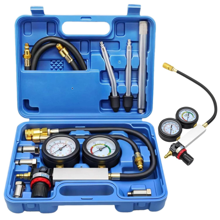 CASA SI GRADINA - Kit dual tester compresie motor manometru si test scurgeri cu tijă extensie 100PSI, 0-7 bari
