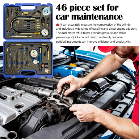 Trusa 46 piese de compresie  pentru motoare diesel si benzina, tester de pierdere a presiunii [6]