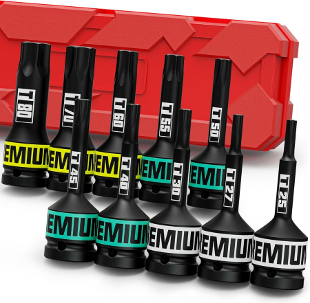 Seturi si accesorii pentru gaurit si insurubat - Set biți Torx pentru soclu 1/2in 10 piese – T25–T80