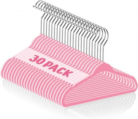 Umerase pentru haine si suporturi - Umerase rezistente rotative metal/plastic, fara alunecare, set 30 bucati, Roz