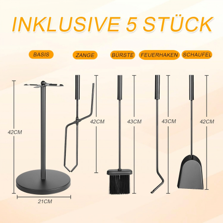 Ustensile cu suport pentru curatare semineu, set 5 piese negre [1]
