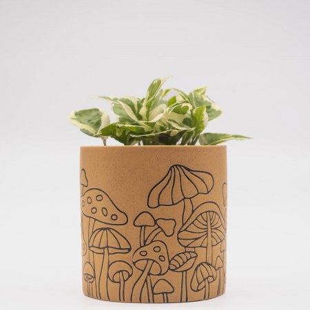 Vaze si boluri decorative - Vaza ceramina maro cu imprimeu ciuperci