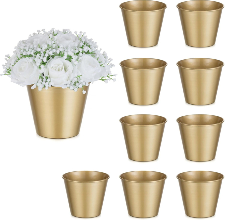 Vaze si boluri decorative - Vaze de flori metalice aurii de 12.5 cm, set  2 bucati