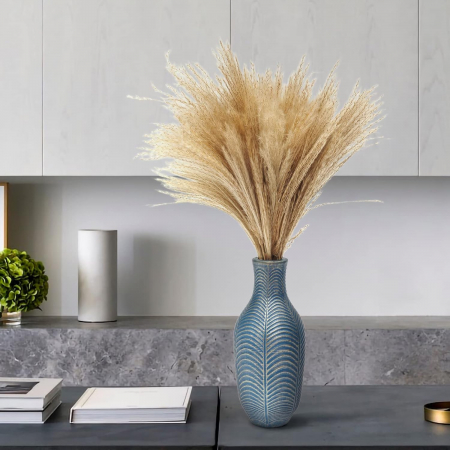 Vaza de flori inalta 27.8 cm, albastra cu model minimalist [2]