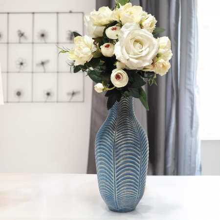 Vaza de flori inalta 27.8 cm, albastra cu model minimalist [3]