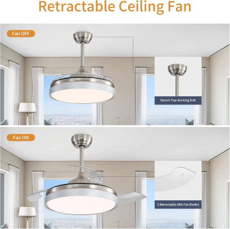Ventilator de tavan cu lumină LED reglabilă în 3 culori și telecomandă, motor silențios reversibil DC cu 6 trepte [5]